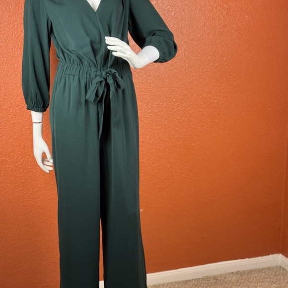 A New Day Women’s Solid Green 3/4 Sleeves Wide Legs Belted Jumpsuit Medium. A5 - Picture 5 of 16